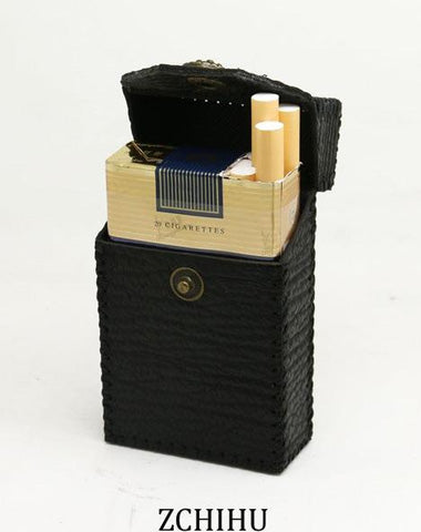 Cool Handmade Sharkskin Mens Black Cigarette Holder Case for Men