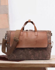 Mens Canvas Leather Briefcase Handbag Laptop Bag Business Bag for Men