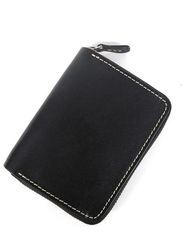 [On Sale] Handmade Cool Mens Zippers Leather Small Wallet billfold Wallet with Zippers