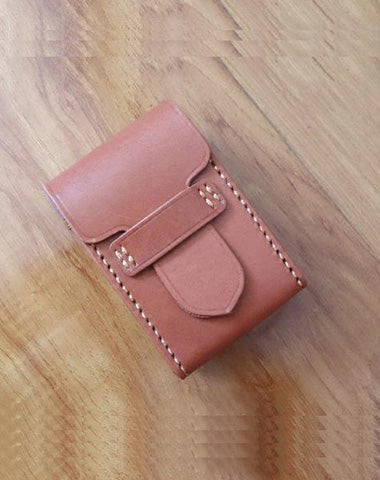 Cool Handmade Brown Leather Mens Cigarette Case Cigarette Holder Case with Belt Loop for Men