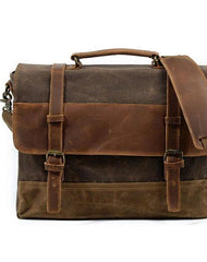 Mens Waxed Canvas Leather Side Bag Messenger Bag Canvas Courier Bag for Men