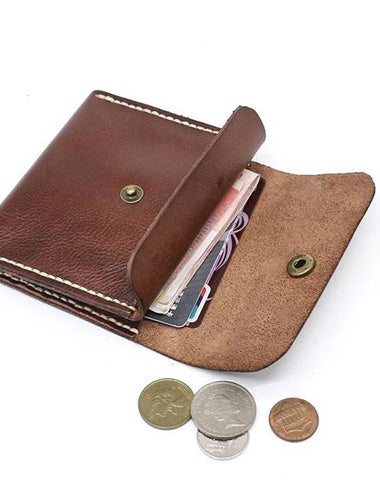 Handmade Leather Mens Front Pocket Wallet Card Wallet Slim Small Change Wallet for Men