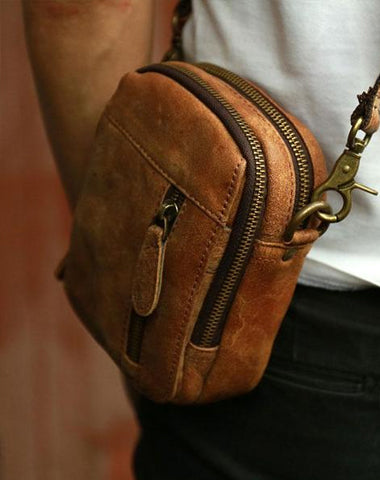 Cool Leather Belt Pouch Mens Waist Bag Shoulder Bag for Men