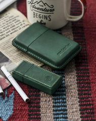 Cool Mens Green Leather Portable Ashtray Travel Ashtray Pocket Ashtray Lighter for Men