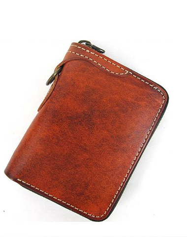 [On Sale] Handmade Mens Leather Biker Chain Wallets Cool Small Biker Wallet with Zipper