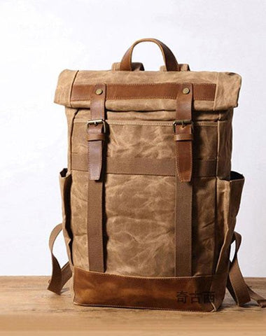 Waxed Canvas Mens Travel Backpack Canvas School Backpack Laptop Backpack for Men