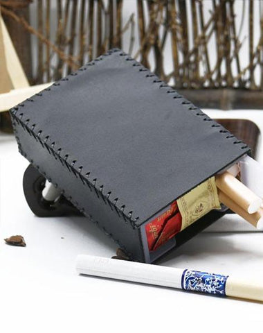 Cool Handmade Leather Mens Black Cigarette Holder Case for Men