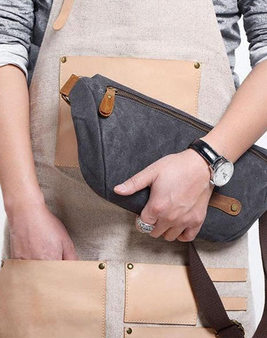 Gray Cool Canvas Mens Sling Bag Chest Bag One Shoulder Packs for men