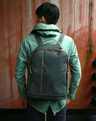 Green Mens Leather Backpack Travel Backpacks Laptop Backpack for men