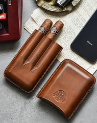 Cool Brown Leather Mens 3pcs Cigar Case Cool Custom Leather Cigar Case for Men
