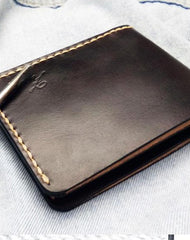 Leather Mens billfold Coffee Front Pocket Bifold Small Wallets Card Wallet for Men