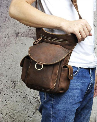 Cool Leather Mens Drop Leg Bag Belt Pouch Waist Bag Shoulder Bag for Men