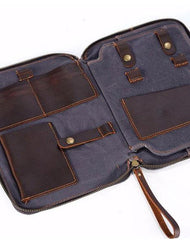 Cool Waxed Canvas Leather Mens Wristlet Bag Work Clutch Zipper Bag for Men