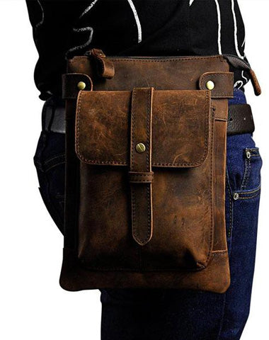 Mens Leather Small COURIER BAG Side Bag Waist Bag Holster Belt Case Belt Pouch for Men