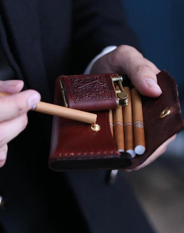 Handmade Wooden Leather Mens 7pcs Cigarette Case Cool Custom Cigarette Holder for Men