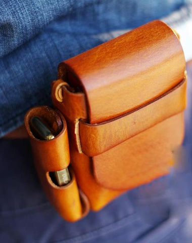 Handmade Brown Leather Mens Cigarette Case Cigarette Holder Belt Pouch with Belt Loop for Men