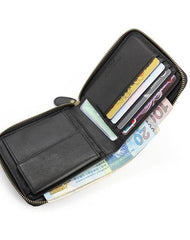 Leather Mens Black Zipper Small Wallet Front Pocket Wallet billfold Small Wallet for Men