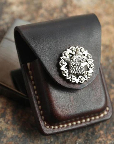 Cool Mens Leather Eagle Zippo Lighter Case with Loop Zippo lighter Holder with clips
