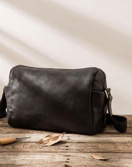 Cool Small Leather Black Mens Messenger Bags Shoulder Bags  for Men