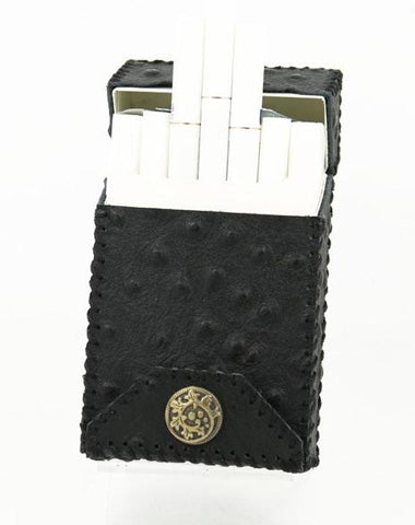 Cool Handmade Leather Mens Black Engraved Cigarette Holder Case for Men