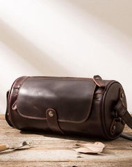 Cool Leather Mens Barrel Shoulder Bag Coffee Messenger Bags for Men