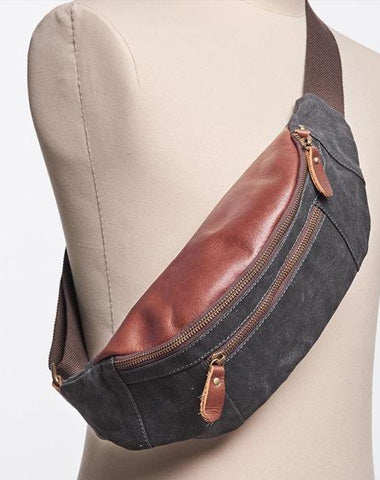 Canvas Leather Mens Fanny Pack Canvas Waist Bag Small Canvas Chest Bag for Men