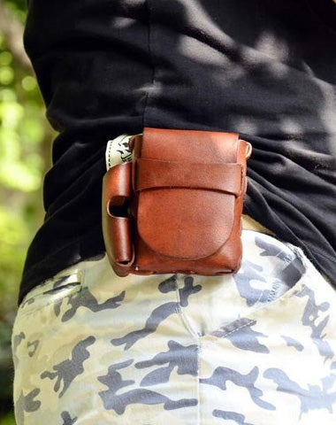 Cool Handmade Leather Mens Cigarette Case with Belt Loop Lighter Holder for Men