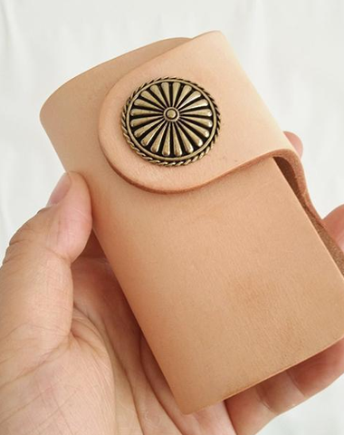 Handmade Mens Beige Leather Biker Key Wallets Cool Small Key Wallet Key Holder