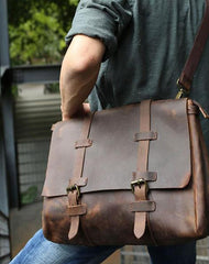 Vintage Leather Mens Briefcase Messenger Bag Handbag Shoulder Bag for men