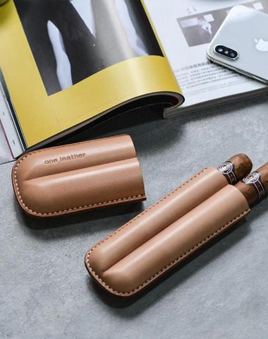 Cool Beige Leather Mens 2pcs Cigar Case Cool Custom Leather Cigar Case for Men