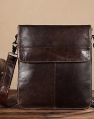 Cool Coffee Small Square Leather Mens Side Bag Messenger Bag Shoulder Bag for Men