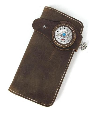 [On Sale]Handmade Mens Long Biker Wallets with Chain Cool Leather Biker Chain Wallet