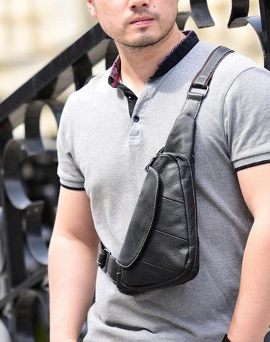 Cool Leather Mens Chest Bag Sling Bag Sling Crossbody Bag
