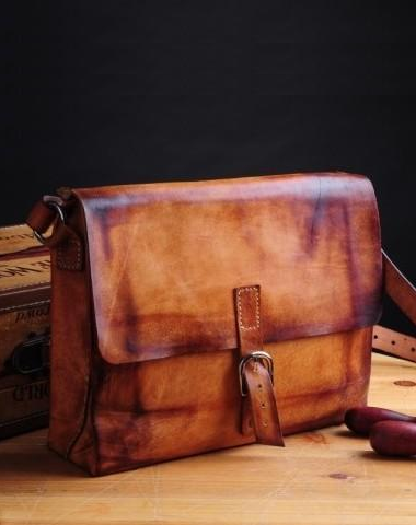 Handmade Vintage Brown Leather Mens Messenger Bag Shoulder Bag for Men