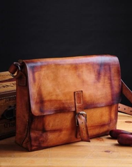 Handmade Vintage Brown Leather Mens Messenger Bag Shoulder Bag for Men