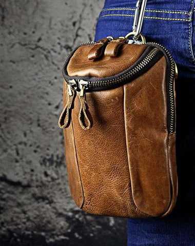 Small Mens Leather Side Bag Belt Pouch Holster Belt Case Waist Pouch for Men