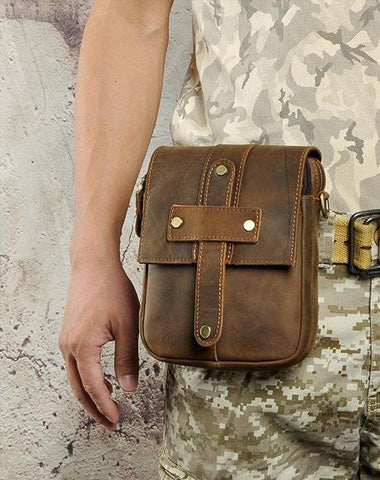 Cool Mens Leather Small Side Bag Belt Pouch Holster Belt Case Waist Pouch for Men