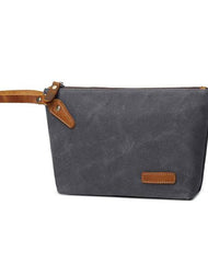 Cool Canvas Leather Mens Wristlet Bag Vintage Clutch Zipper Bag for Men