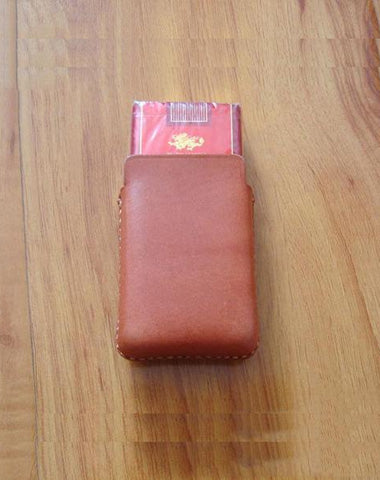 Handmade Brown Leather Mens Cigarette Case Cigarette Holder Case for Men