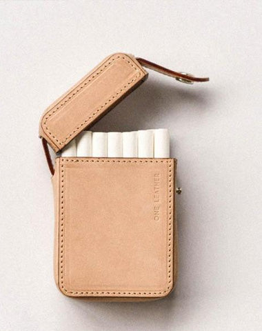 Cool Beige Leather Mens 20pcs Cigarette Holder Case Cool Custom Cigarette Case for Men