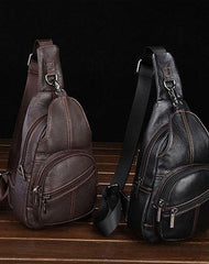 Cool Leather Mens Sling Bag Sling Shoulder Bags Sling Backpack Chest Bag for men