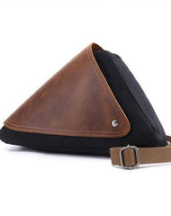 Mens Waxed Canvas Leather Triangular Side Messenger Bag Canvas Courier Bags for Men