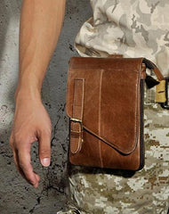 Mens Leather Small Side Bags COURIER BAG Waist Pouch Holster Belt Case Belt Pouch for Men