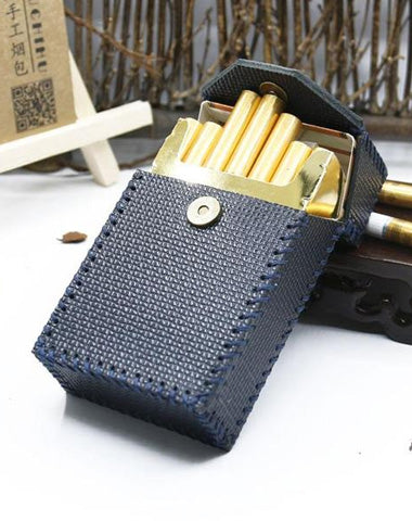 Cool Cigarette Holder Handmade Leather Mens Dark Blue Cigarette Holder Cases for Men