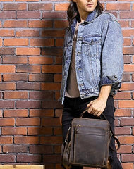 Cool Coffee Vintage Leather Mens Messenger Bags Shoulder Bag for Men