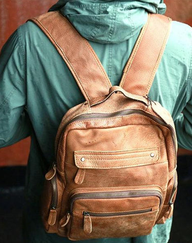 Cool Brown Mens Leather Backpack Travel Backpacks Cool School Backpacks for men