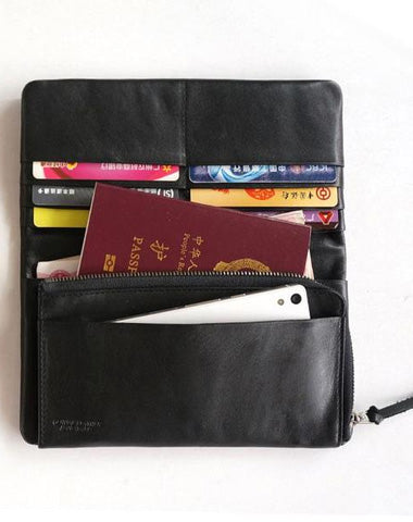 Cool Black Mens Leather Bifold Long Wallet Phone Soft Leather Long Wallet for Men