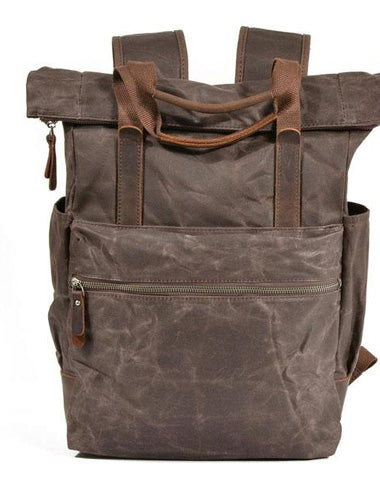 Waxed Canvas Leather Mens Backpack Canvas Travel Backpack Canvas School Backpack for Men