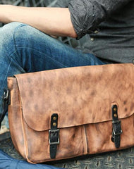 Cool Handmade Vintage Leather Mens Messenger Bags Shoulder Bag for men
