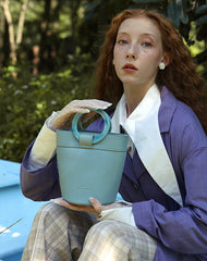 Cute Green Leather Womens Mini Bucket Purse Handbag Barrel Shoulder Bag for Women